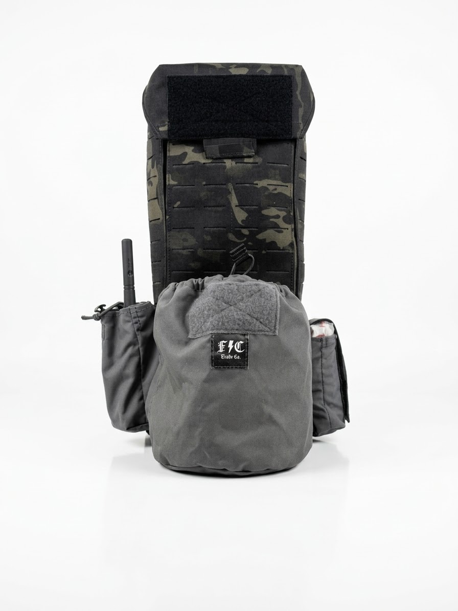 Fieldcraft Possibles Pouch in MultiCam Black — front view with side pockets and main cavity